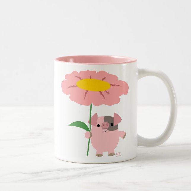 Niedlicher Cartoon Piggy mit Geschenk (pink) Zweifarbige Tasse (Rechts)