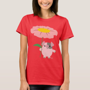 Niedlicher Cartoon Piglet mit Geschenk (pink) T -  T-Shirt