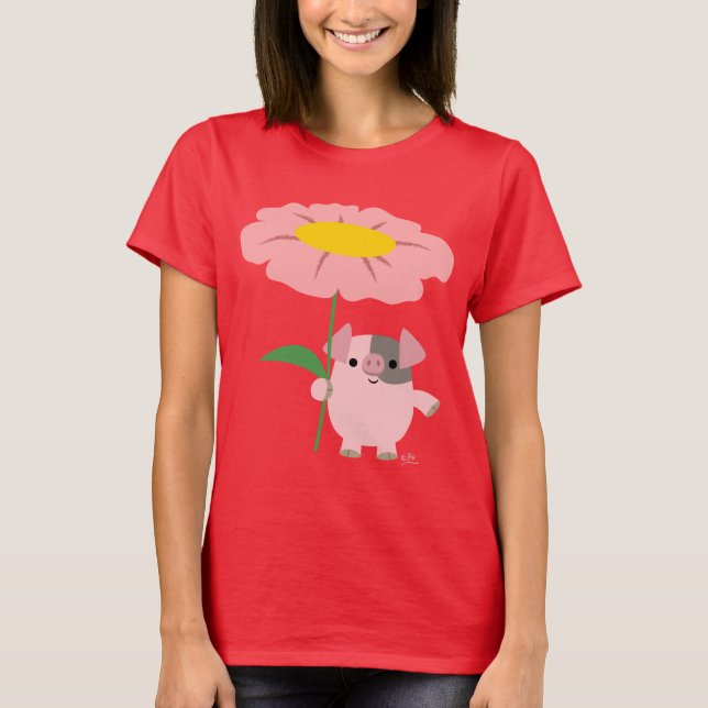 Niedlicher Cartoon Piglet mit Geschenk (pink) T -  T-Shirt (Vorderseite)