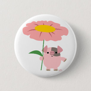 Niedlicher Cartoon Piglet with Gift (Pink) Button 