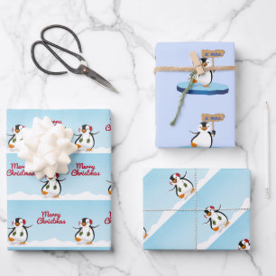 Niedlicher Cartoon Pinguin Frohe Weihnachten Geschenkpapier Set