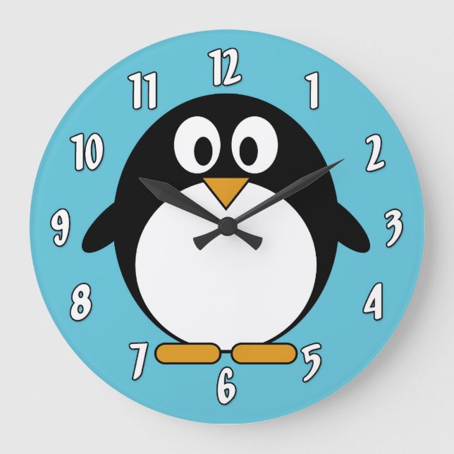 Niedlicher Cartoon Pinguin Große Wanduhr (Vorderseite)