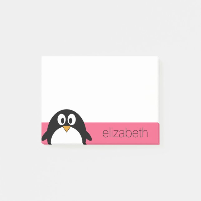 Niedlicher Cartoon Pinguin Illustration Hot Pink B Post-it Klebezettel (Vorderseite)