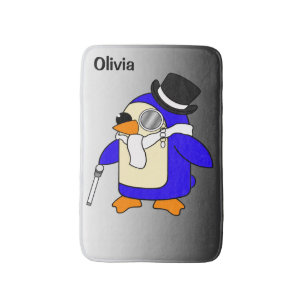 Niedlicher Cartoon Pinguin in Schwarz/Weiß Badematte