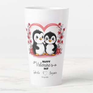 Niedlicher Cartoon Pinguin Liebhaber Herzens Valen Milchtasse