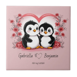 Niedlicher Cartoon Pinguin Liebhaber Herzlich Will Fliese