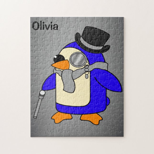Niedlicher Cartoon Pinguin-neutral grau Puzzle (Vertikal)