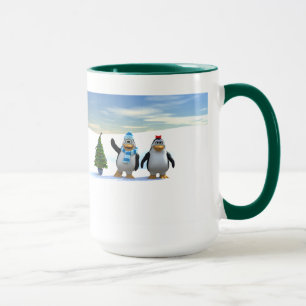 Niedlicher Cartoon Pinguin Pair mit Baum Tasse