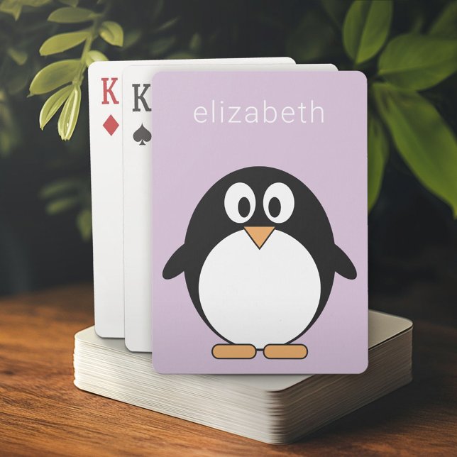 Niedlicher Cartoon Pinguin Pastel Lila Moderner Na Spielkarten (Personalized playing cards)