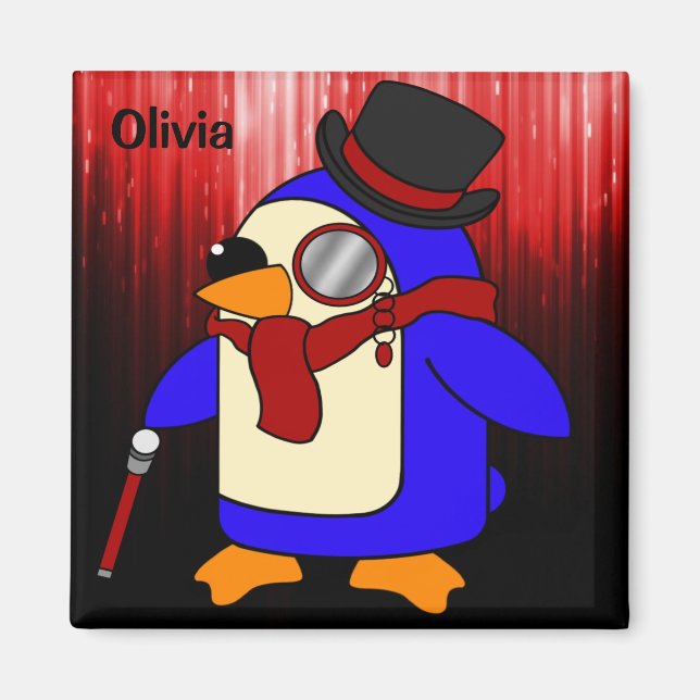 Niedlicher Cartoon Pinguin rot und schwarz Magnet (Vorne)