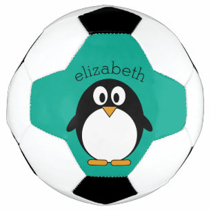 niedlicher Cartoon Pinguin smaragdfarben und schwa Fußball