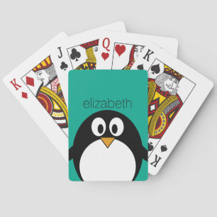 niedlicher Cartoon Pinguin smaragdfarben und schwa Spielkarten
