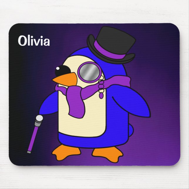 Niedlicher Cartoon Pinguin tief lila und violett Mousepad (Vorne)