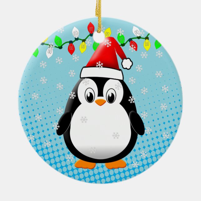 Niedlicher Cartoon Pinguin Weihnachtsmannmütze Wei Keramik Ornament (Hinten)