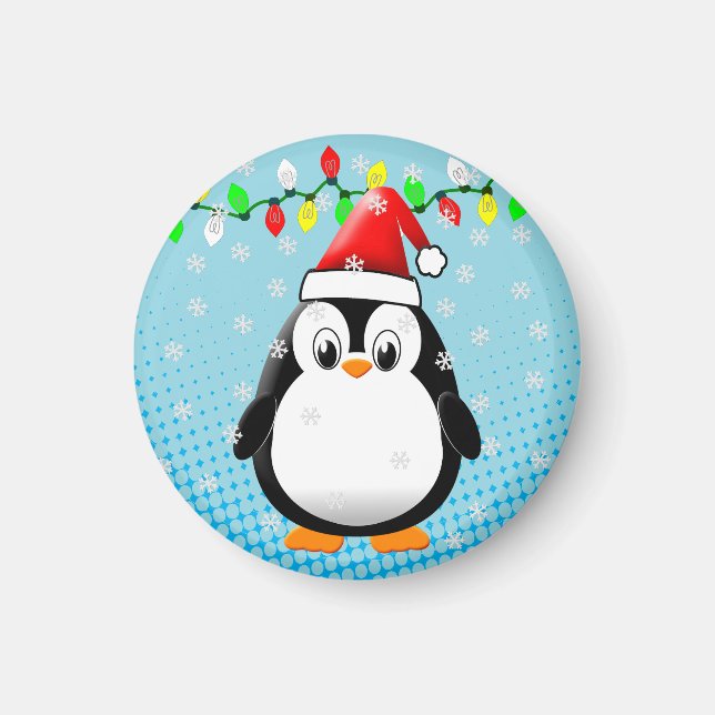Niedlicher Cartoon Pinguin Weihnachtsmannmütze Wei Magnet (Vorne)
