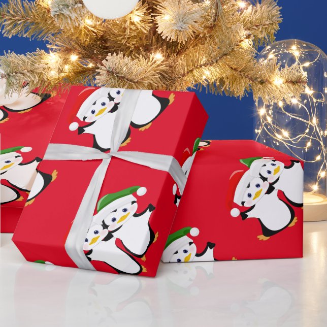 Niedlicher Cartoon Pinguine Geschenkpapier (Feiertage)