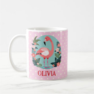 Niedlicher Cartoon Pink Flamingo und Polka Dots Kaffeetasse