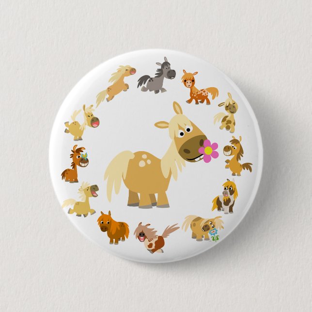 Niedlicher Cartoon Ponies Mandala Button Abzeichen (Vorderseite)
