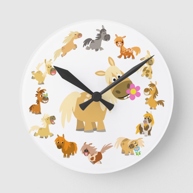 Niedlicher Cartoon Ponies Mandala Clock Runde Wanduhr (Vorderseite)