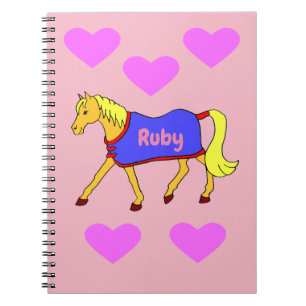 Niedlicher Cartoon Pony mit rosa Herzen Notizblock
