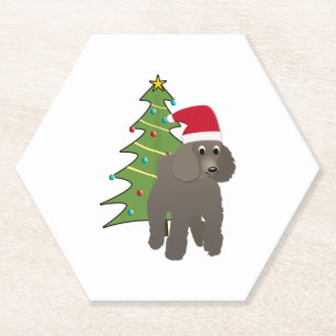 Niedlicher Cartoon Poodle in einer Weihnachtsmannm Untersetzer