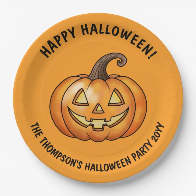 Niedlicher Cartoon Pumpkin Orange Happy Halloween Pappteller (Vorderseite)