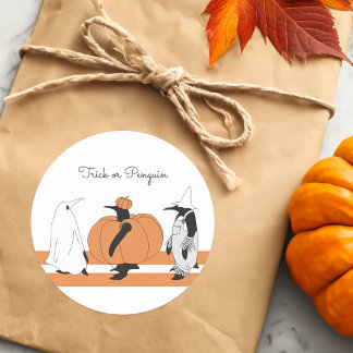 Niedlicher Cartoon Pumpkin Penguin Funny Halloween Runder Aufkleber