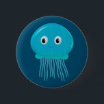 Niedlicher Cartoon Quallen im blauen Ozean Button<br><div class="desc">Eine niedliche Qualle aus blauem Cartoon. Knöpfe für Kleintiere. Geschenkidee für Kinder.</div>