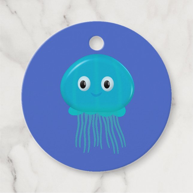 Niedlicher Cartoon Quallen im blauen Ozean Geschenkanhänger (Vorderseite)
