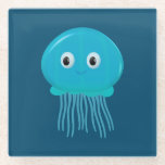 Niedlicher Cartoon Quallen im blauen Ozean Glasuntersetzer<br><div class="desc">Eine niedliche Qualle aus blauem Cartoon. Untersetzer für Kleintiere. Geschenkidee für Kinder.</div>