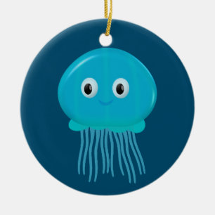 Niedlicher Cartoon Quallen im blauen Ozean Keramik Ornament