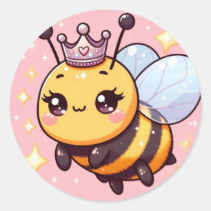 Niedlicher Cartoon Queen Bee Runder Aufkleber