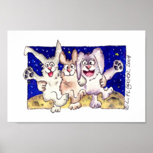 Niedlicher Cartoon Rabbits Moon Dancing Poster dru
