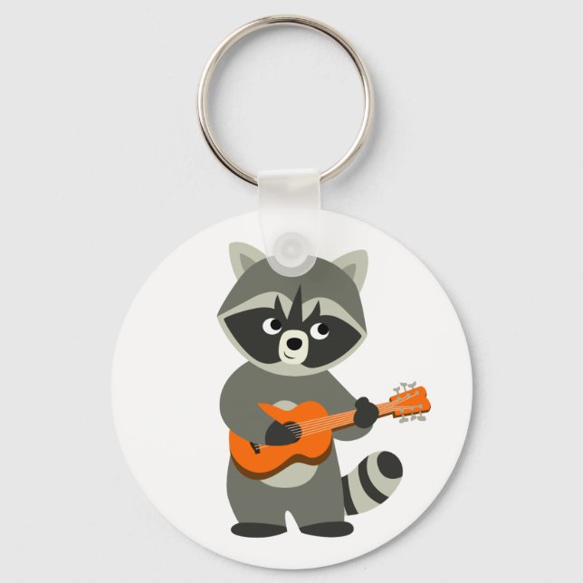 Niedlicher Cartoon Raccoon Gitarre spielen Schlüsselanhänger (Vorderseite)