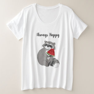Niedlicher Cartoon Raccoon mit Watermelone Große Größe T-Shirt
