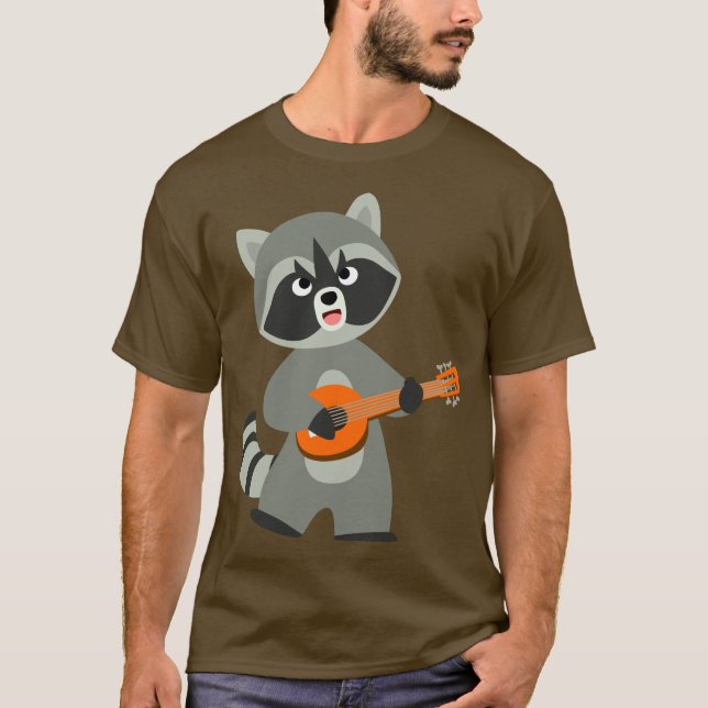 Niedlicher Cartoon Raccoon Spielen Banjo T - Shirt (Vorderseite)