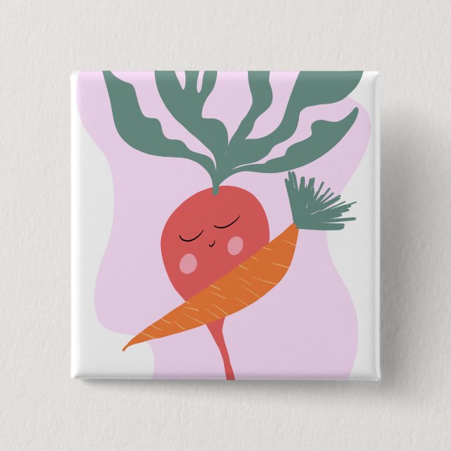 Niedlicher Cartoon Radish und Carrot Button (Vorderseite)