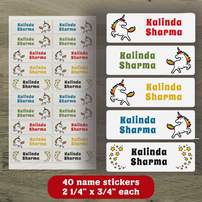 Niedlicher Cartoon Rainbow Unicorn Tanzschule Name Etiketten (Von Creator hochgeladen)