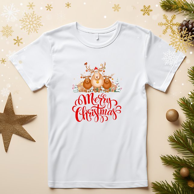 Niedlicher Cartoon Reindeer Familie "Frohe Weihnac T-Shirt (Cute Cartoon Reindeer Family "Merry Christmas" T-Shirt
)