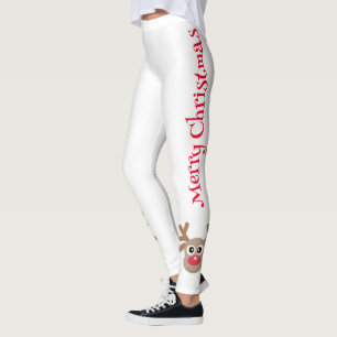 Niedlicher Cartoon Reindeer Frohe Weihnachten Weiß Leggings