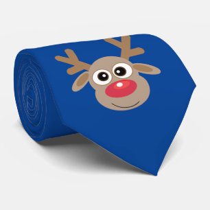 Niedlicher Cartoon Reindeer Weihnachtslustig Blau Krawatte
