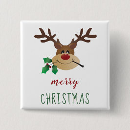 Niedlicher Cartoon Rentier mit Mistletoe Button