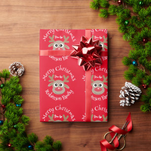 Niedlicher Cartoon Rentier Muster Fun Red Name Geschenkpapier