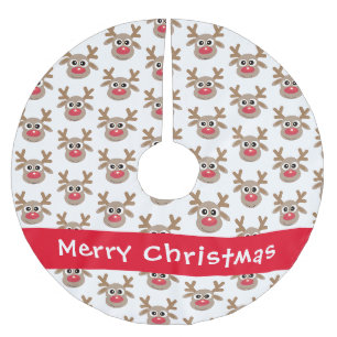 Niedlicher Cartoon Rentier Muster Rot Weiß Polyester Weihnachtsbaumdecke