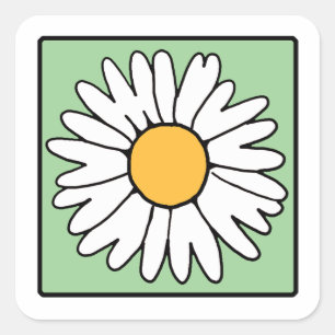 Niedlicher Cartoon Retro Daisy Spring Garden Blume Quadratischer Aufkleber