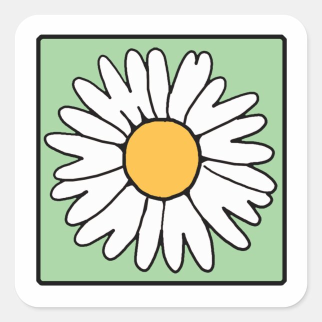 Niedlicher Cartoon Retro Daisy Spring Garden Blume Quadratischer Aufkleber (Vorderseite)