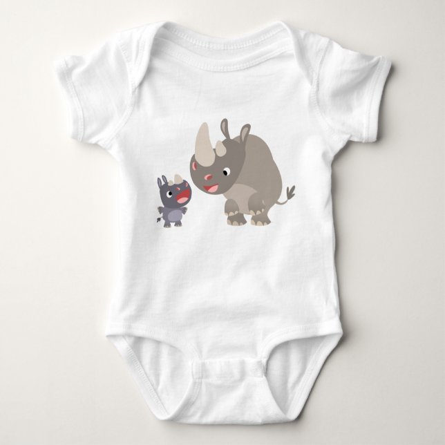 Niedlicher Cartoon Rhino Baby & Big Rhino Baby T - Baby Strampler (Vorderseite)