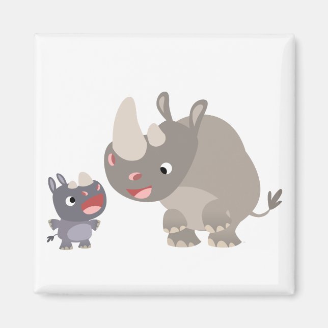 Niedlicher Cartoon Rhino Baby & Big Rhino Magnet (Vorne)