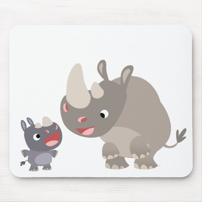 Niedlicher Cartoon Rhino Baby & Big Rhino Mousepad (Vorne)