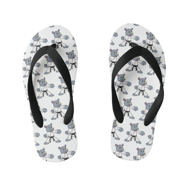 Niedlicher Cartoon Rhino kung fu Cartoon Kinderbadesandalen (Fußbett)